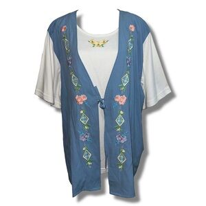NWT Vtg 90s Embroidered Twofer Vest Shirt